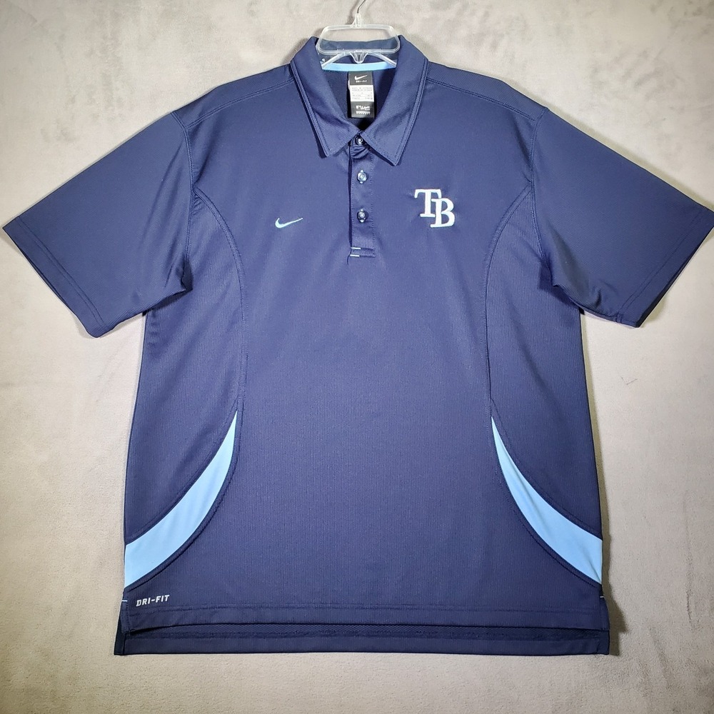 Nike Tampa Bay Rays Polo Shirt Mens L Navy Blue Dri-FIT Embroidered MLB Active